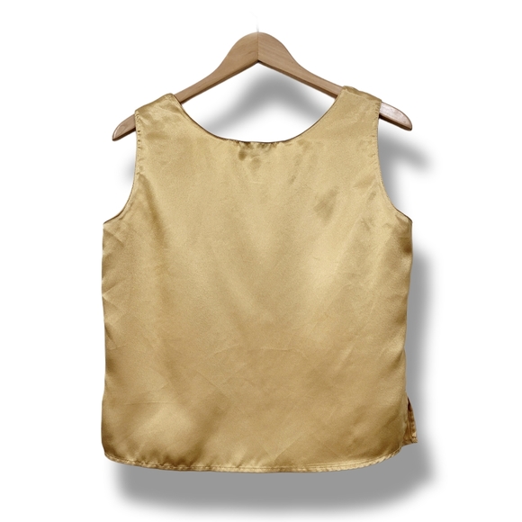 🌿Milano Women's Medium Gold Sleeveless Scoop Neck Split Hem Blouse - Picture 7 of 11